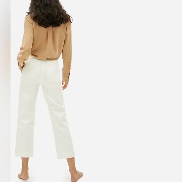 Everlane Straight Leg Crop Pants Bone Off-White Size 00 High Rise Cotton Twill - Picture 10 of 11